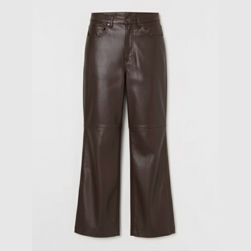 H&M Dark Brown Faux Leather Wide Leg Pants 14 Y2K 90s